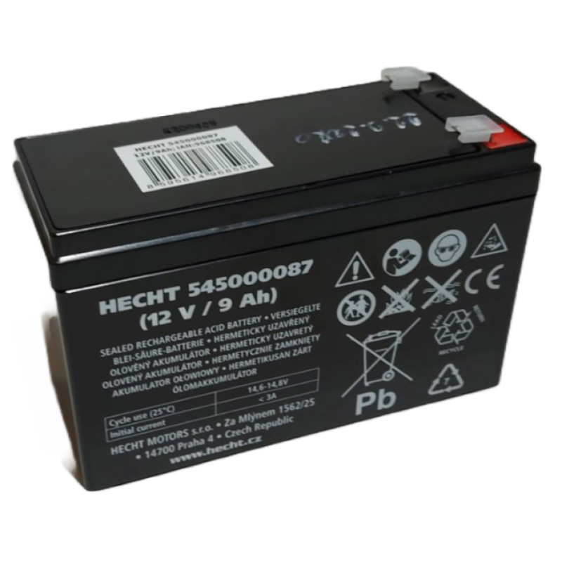 Baterie electrica fara intretinere HECHT 545000087, Pb-acid, 12 V, 9 Ah, 151x65x94 cm, pentru vehicule electrice copii