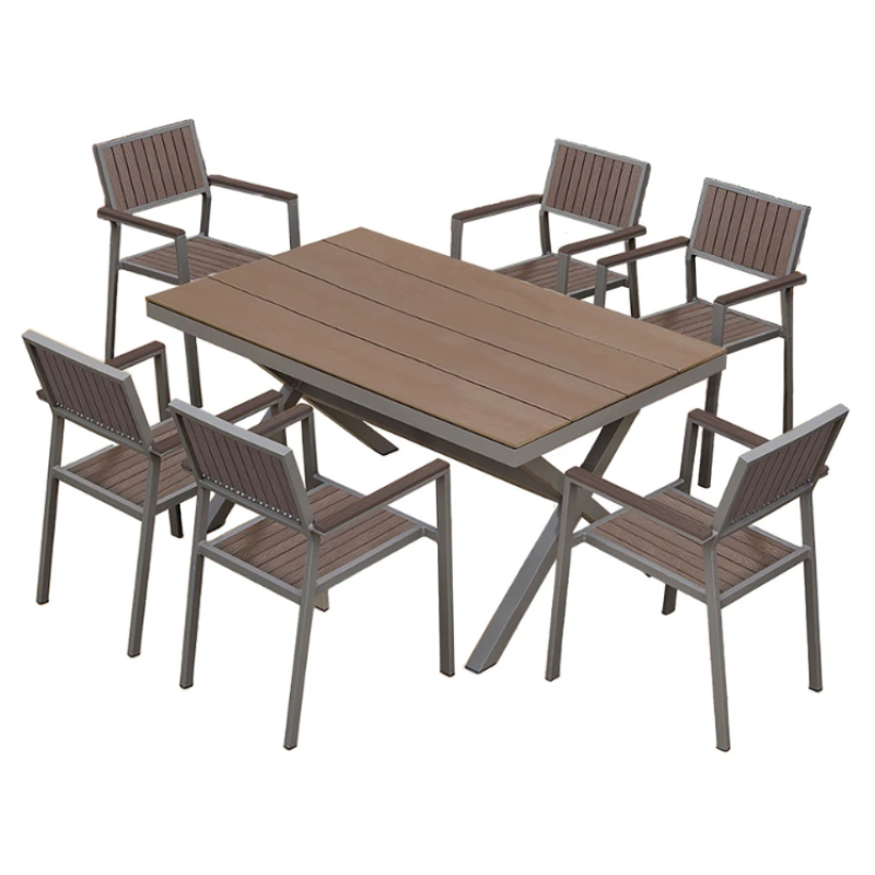 Set mobilier pentru gradina HECHT Lima Set 6, aluminiu/polywood, masa 150 x 90 x 75 cm, 6 x scaune 55 x 56 x 84 cm