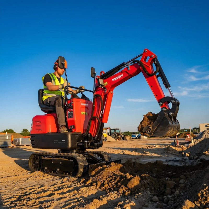 Mini excavator HECHT 2710 putere 6,3 kW benzina 306 cmc 4T viteza 1,7 km/h sistem hidraulic