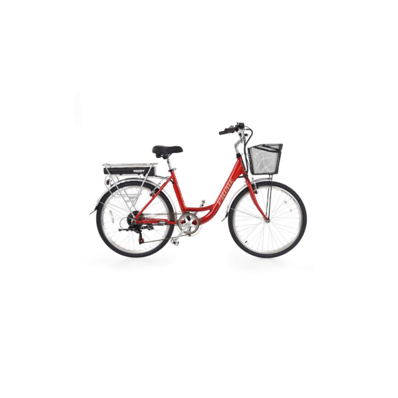 Bicicleta electrica Hecht prime red cu sasiu din aluminiu schimbator shimano acumulator 36 v